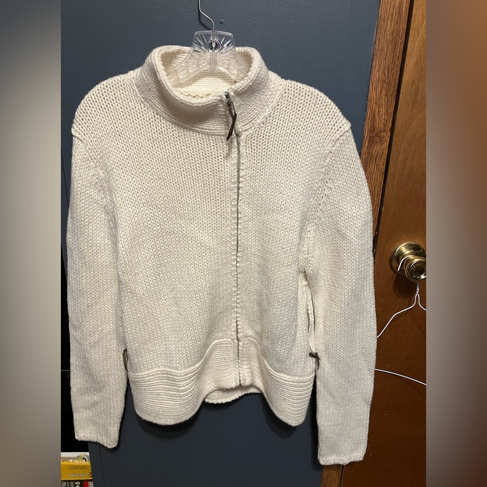 Kenji Natural Hand Knit Off White Sweater with Zippers Women’s S/M